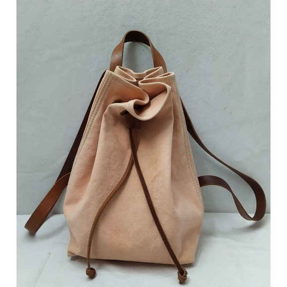 Madewell Pink Canvas Leather Trim Top Handle Drawstring Backpack - Picture 2 of 16